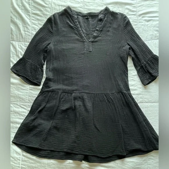 Monrow Easy Fit Black Cotton Popover Swing Dress Medium Neutral Capsule Wardrobe - Picture 2 of 10